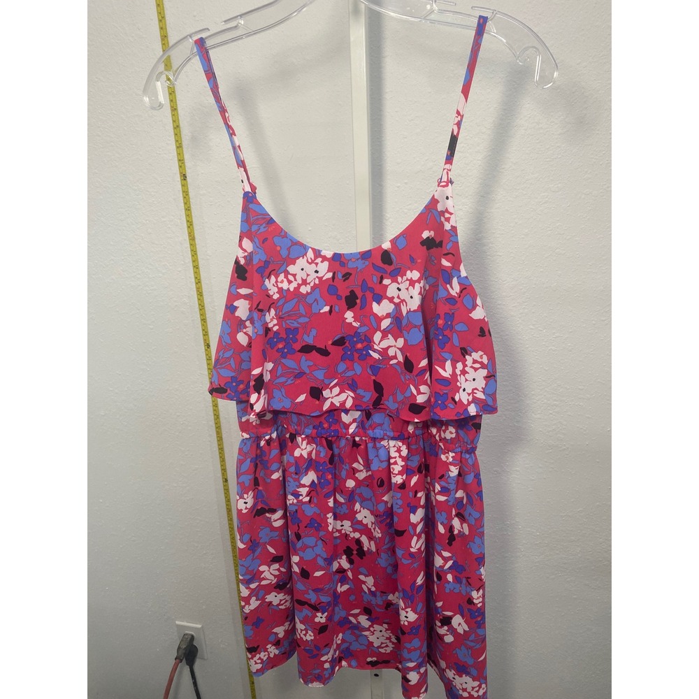 Elle‎ Floral Mini Dress Pink Blue White Ruffle Tiered Spaghetti Strap Medium